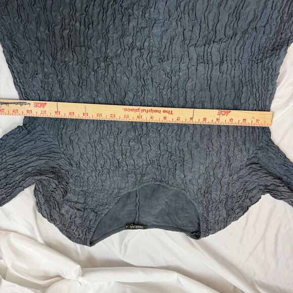 Grizas Lagenlook Tunic Top SIZE S Silk Linen Blend Black Crinkled Oversized - Picture 8 of 10